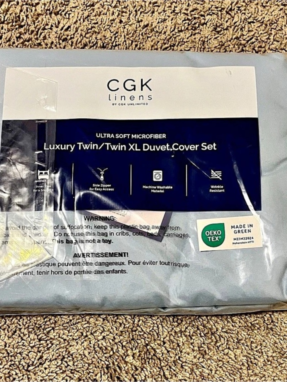CGK Linens Luxury Twin/Twin XL Duvet Cover Set Gray